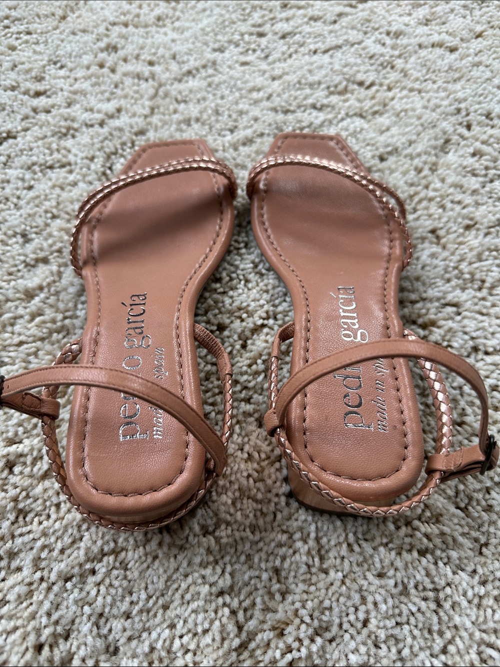 Pedro Garcia Pink-Tan Braided-Strap Square-Toe Sandals - Picture 2 of 4